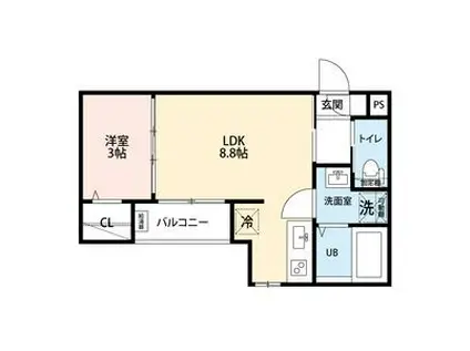 シャンブル高畑(1LDK/1階)の間取り写真