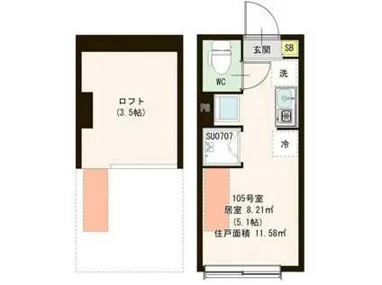 PARK TERRACE 富士見台(ワンルーム/1階)の間取り写真