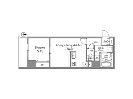 クオリタス浅草橋(1LDK/4階)の間取り写真