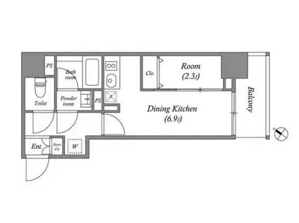 QUALITAS日本橋浜町(1DK/7階)の間取り写真