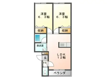 Mハイツ宮の森6(2LDK/1階)の間取り写真