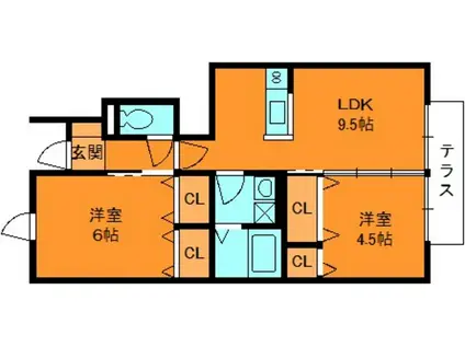 ソレアードすみれ野Ⅰ(2LDK/1階)の間取り写真