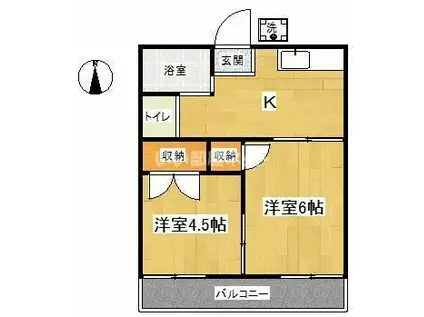 第2長沼ハイツ(2K/1階)の間取り写真