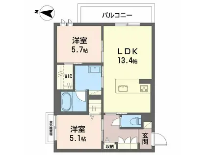 シャーメゾン ジー コート ホウゼンジ(2LDK/2階)の間取り写真