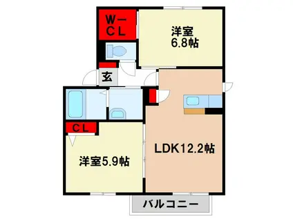 クレール・カメリア B棟(2LDK/2階)の間取り写真