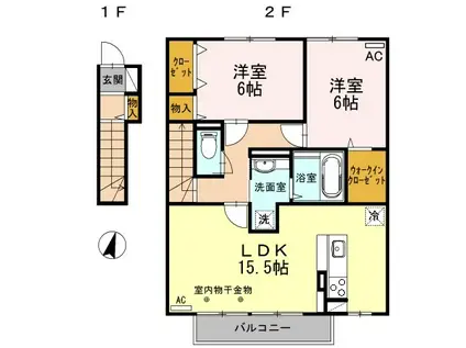 ソレイユI(2LDK/2階)の間取り写真