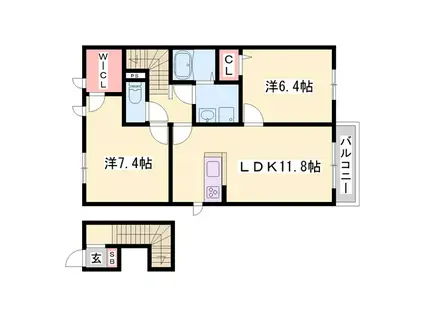 ニューフォーレスナガタD棟(2LDK/2階)の間取り写真