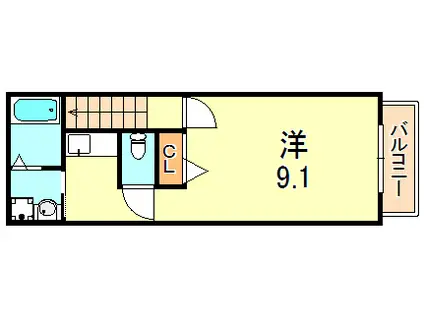 ドゥムールストレチア(ワンルーム/2階)の間取り写真
