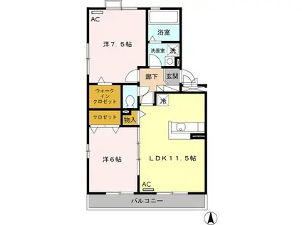 PARK CRESCENT(2LDK/2階)の間取り写真