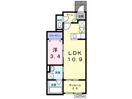 ルーチェ上松(1LDK/1階)の間取り写真