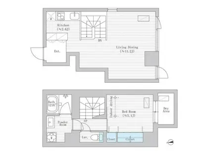 ラレイナ市谷加賀町(1LDK/1階)の間取り写真