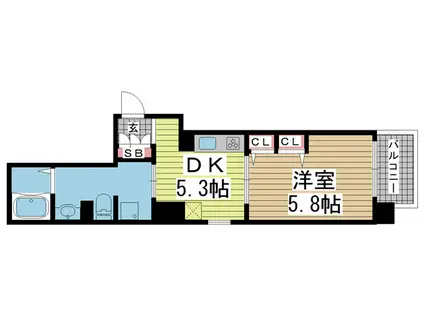 オーキッドレジデンス神戸三宮(1DK/5階)の間取り写真