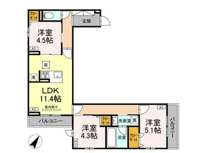セレスティア細田A(3LDK/1階)の間取り写真