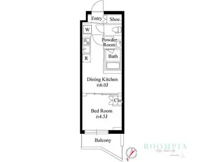 ハーモニーレジデンス新宿余丁町ザ・ガーデン(1DK/2階)の間取り写真