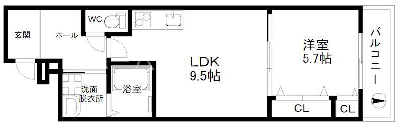 CASA DORO清水丘(1LDK/3階)の間取り写真