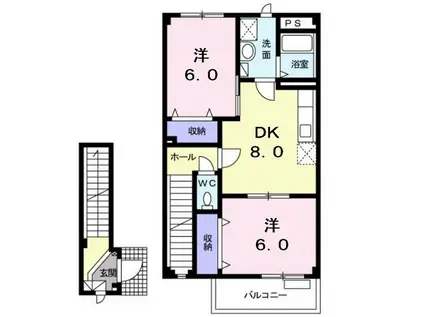 グリュックスラート(2DK/2階)の間取り写真