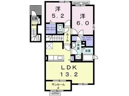 ベル・ハートA(2LDK/2階)の間取り写真