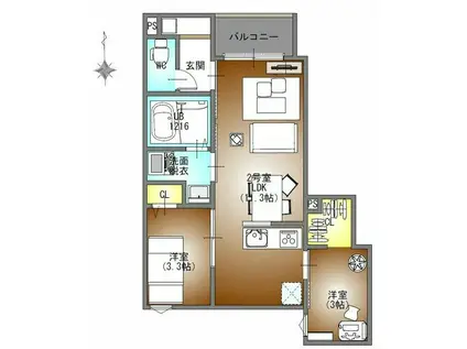 REGALEST六番町(2LDK/3階)の間取り写真