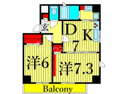 エムズシャングリラ(2DK/4階)の間取り写真