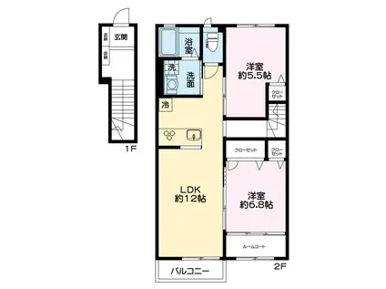 プルミエールさやかA棟(2LDK/2階)の間取り写真