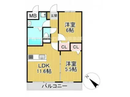 カサグランデ本町(2LDK/1階)の間取り写真