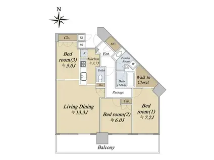 シティタワー品川 東棟(3LDK/18階)の間取り写真