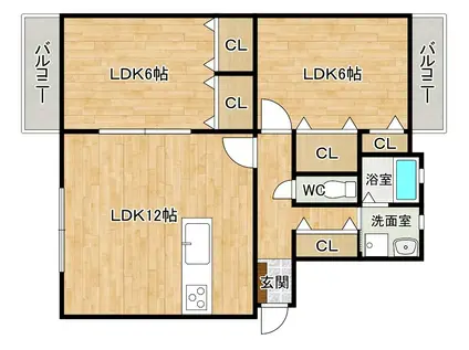 プレステージ緑ヶ丘(2LDK/1階)の間取り写真