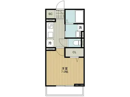 リヴェール川口芝(1K/2階)の間取り写真