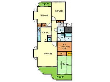 フェリーチェ深江橋号館(3SLDK/3階)の間取り写真