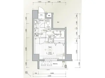 グランヴァン横濱クレストシティ(1K/4階)の間取り写真