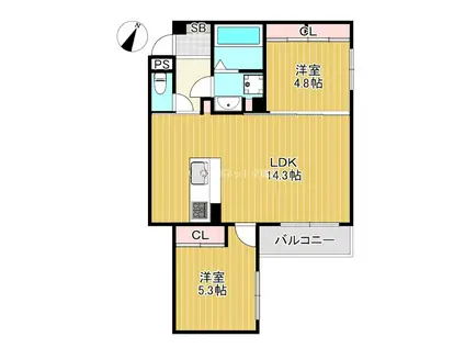 CLASHIST中宮3丁目(2LDK/3階)の間取り写真