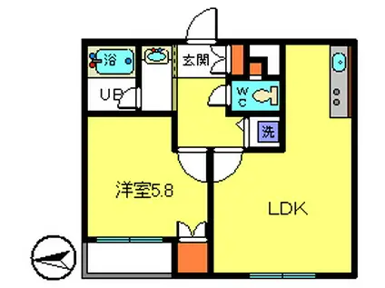 ラ・ポール関口(1LDK/2階)の間取り写真