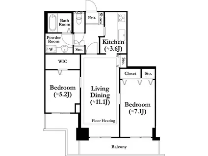 河田町ガーデン1(2LDK/12階)の間取り写真