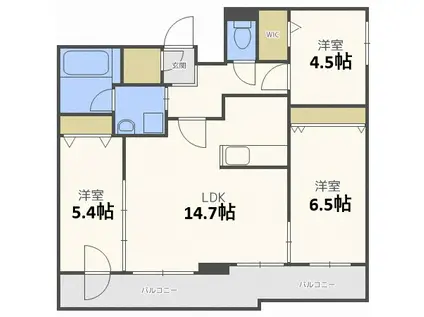 シティプラザ新札幌(3LDK/2階)の間取り写真