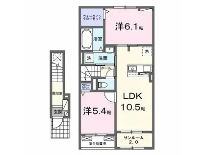 シエル聖心(2LDK/2階)の間取り写真
