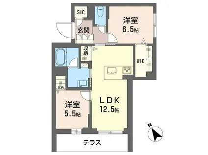 グラストン(2LDK/1階)の間取り写真