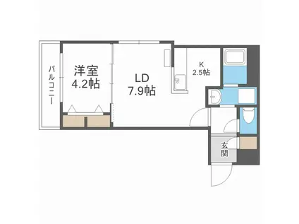 FRAN北6条 フラン(1LDK/4階)の間取り写真