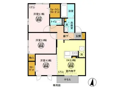 グランマーレ H(3DK/1階)の間取り写真