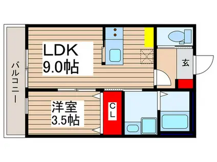 砂新田AP4(1LDK/3階)の間取り写真