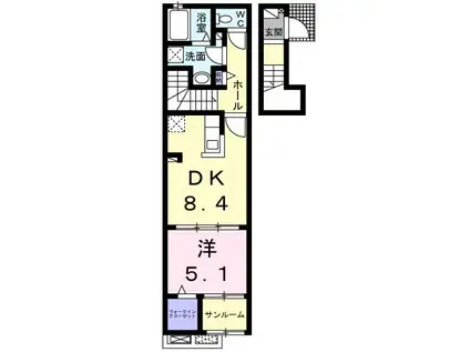 レイクサイド エスポワール(1DK/2階)の間取り写真