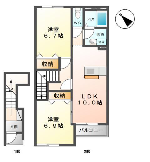 クレール・アンジュ(2LDK/2階)の間取り写真