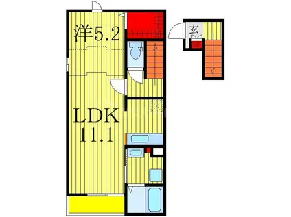 ペルル・ジェモー(1LDK/2階)の間取り写真