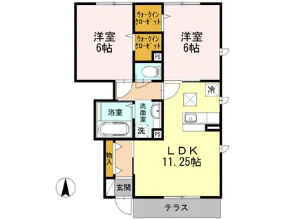 ブラッシュウッド(2LDK/1階)の間取り写真