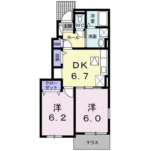 ルート3&M・YVI(2DK/1階)の間取り写真