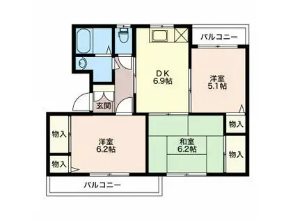 グランメール千本 B(3DK/2階)の間取り写真