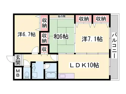 モン シエル ブル(3LDK/4階)の間取り写真