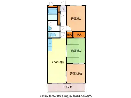 フィネス松本B(3LDK/3階)の間取り写真