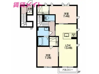 グランレトワールB棟(2LDK/2階)の間取り写真