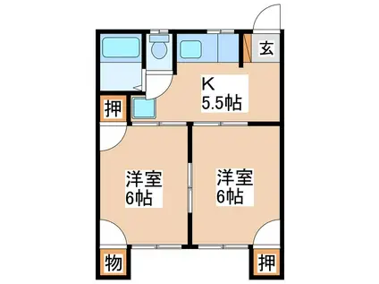 コーポオオヨシ(2K/1階)の間取り写真