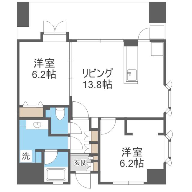 アントゥール薬院(2LDK/11階)の間取り写真